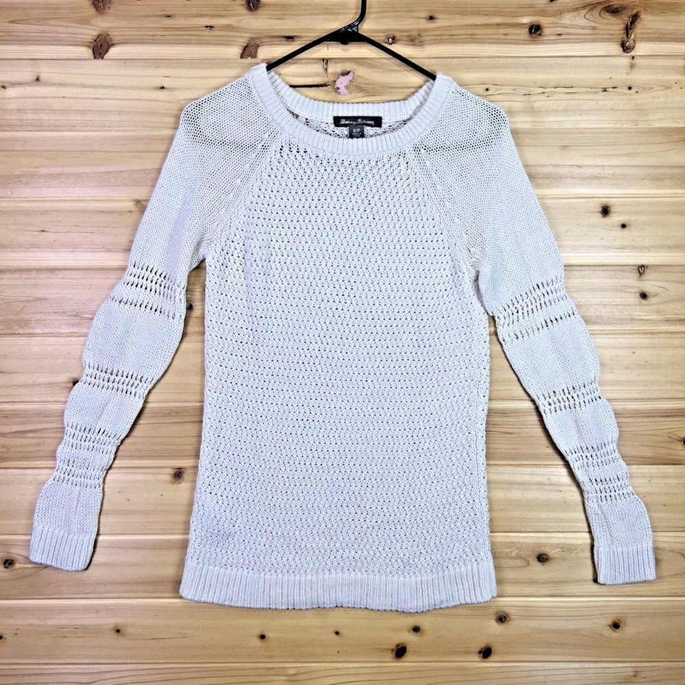 Tommy Bahama Sweater Womens Small Cream Open Knit Long Sleeve Shirt